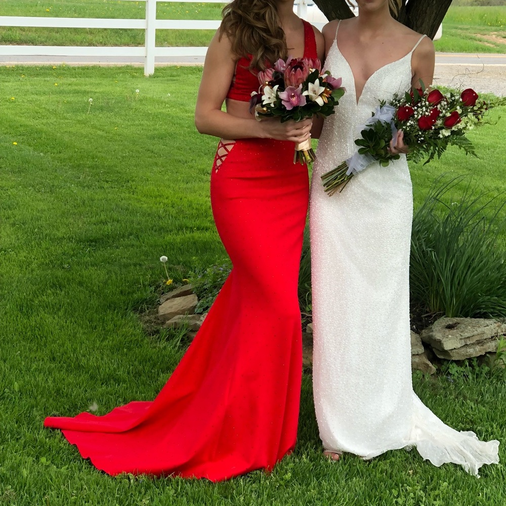 Sherri Hill red two piece prom dress